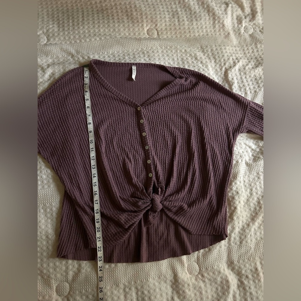 MTS Waffle Knit Tie Front Long Sleeve Top Size Small - Picture 7 of 8